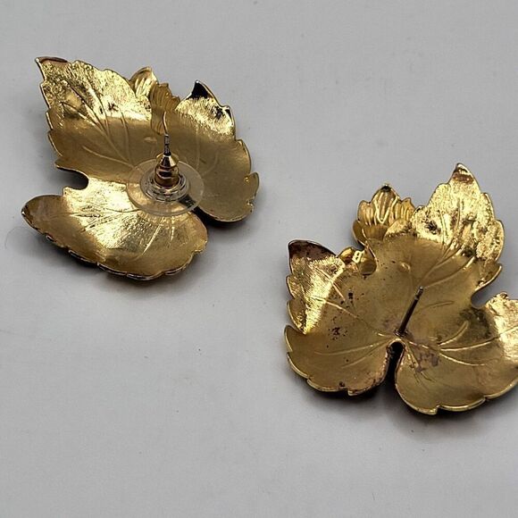 Vintage 80s Brass Earrings 2in Post Stud Back - Picture 2 of 2